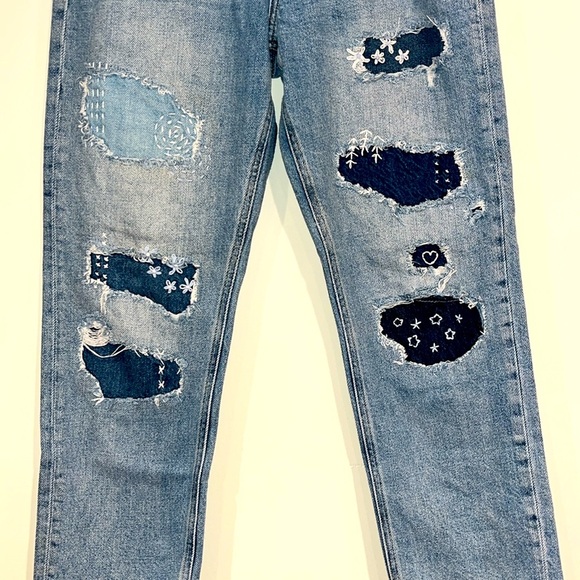 KANCAN Women’s 7/27 Estilo Jeans Distressed Patch Embroidered DIY Denim Ankle - Picture 5 of 9